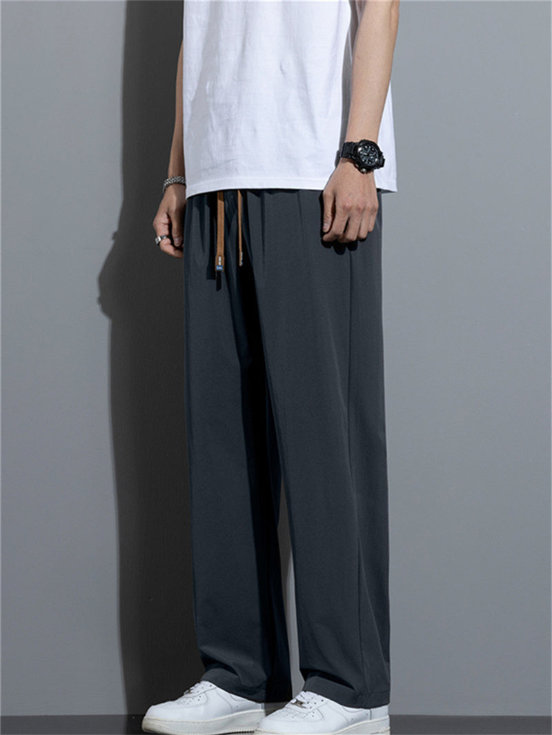 Liber Summer Men's Solid Drawstring Embroidered Trousers