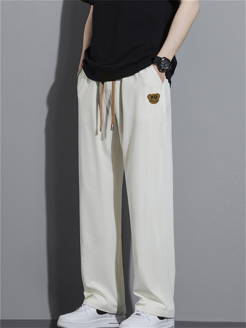 Liber Summer Men's Solid Drawstring Embroidered Trousers