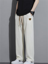 Liber Summer Men's Solid Drawstring Embroidered Trousers