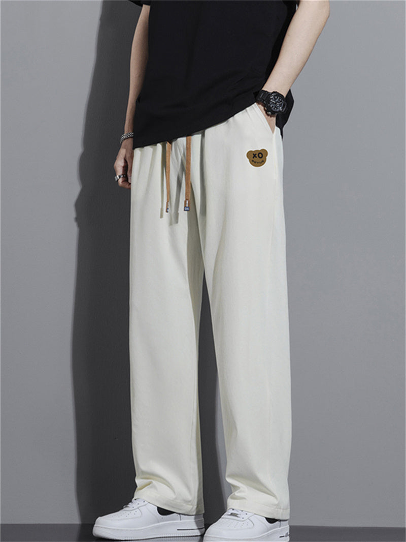 Liber Summer Men's Solid Drawstring Embroidered Trousers