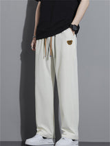 Liber Summer Men's Solid Drawstring Embroidered Trousers