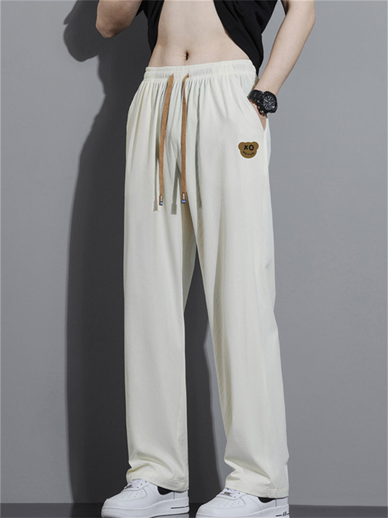 Liber Summer Men's Solid Drawstring Embroidered Trousers