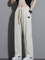 Liber Summer Men's Solid Drawstring Embroidered Trousers