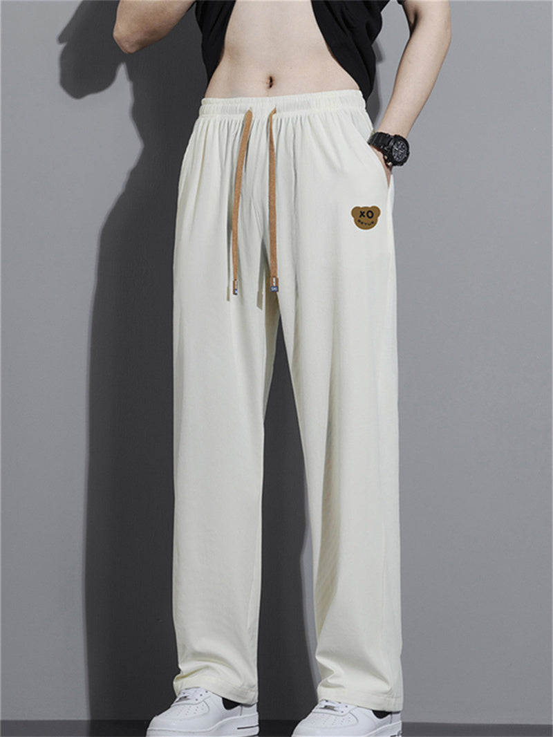 Liber Summer Men's Solid Drawstring Embroidered Trousers