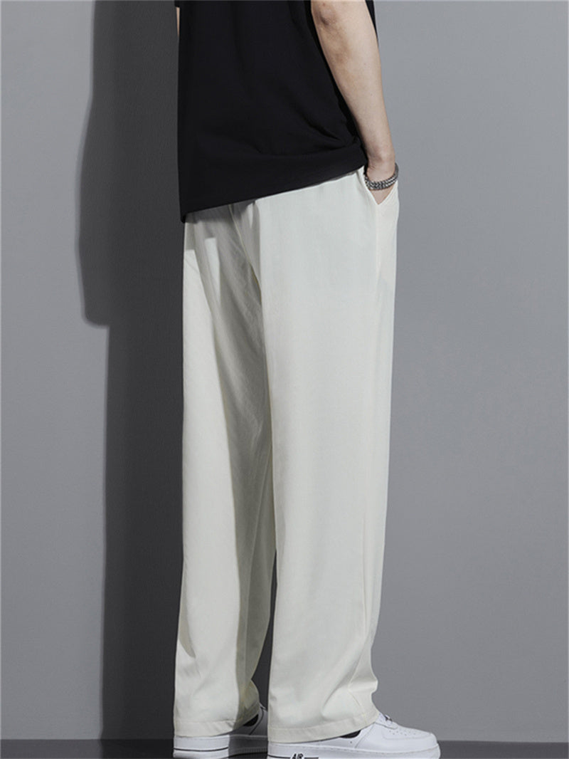 Liber Summer Men's Solid Drawstring Embroidered Trousers