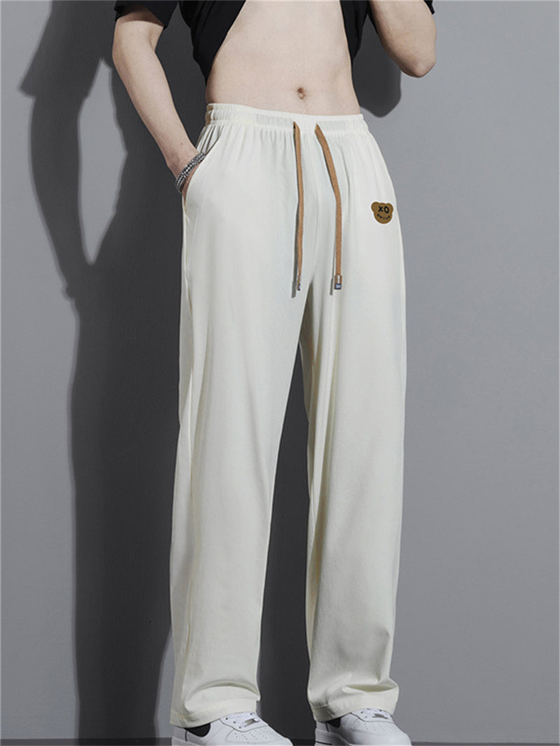 Liber Summer Men's Solid Drawstring Embroidered Trousers