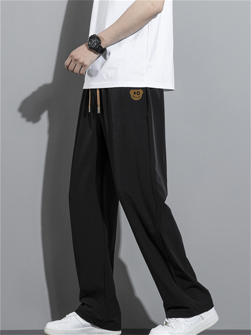 Liber Summer Men's Solid Drawstring Embroidered Trousers