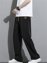 Liber Summer Men's Solid Drawstring Embroidered Trousers
