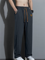 Liber Summer Men's Solid Drawstring Embroidered Trousers