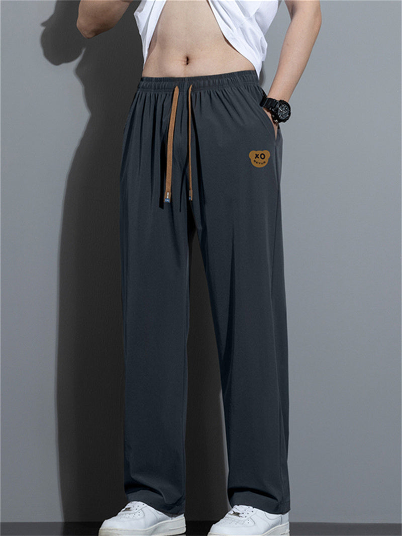 Liber Summer Men's Solid Drawstring Embroidered Trousers