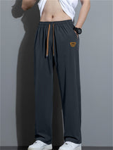 Liber Summer Men's Solid Drawstring Embroidered Trousers
