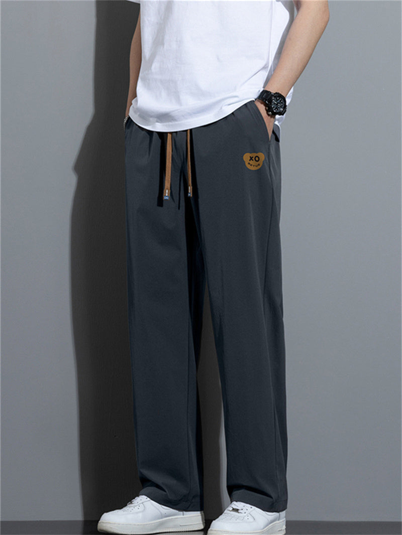 Liber Summer Men's Solid Drawstring Embroidered Trousers