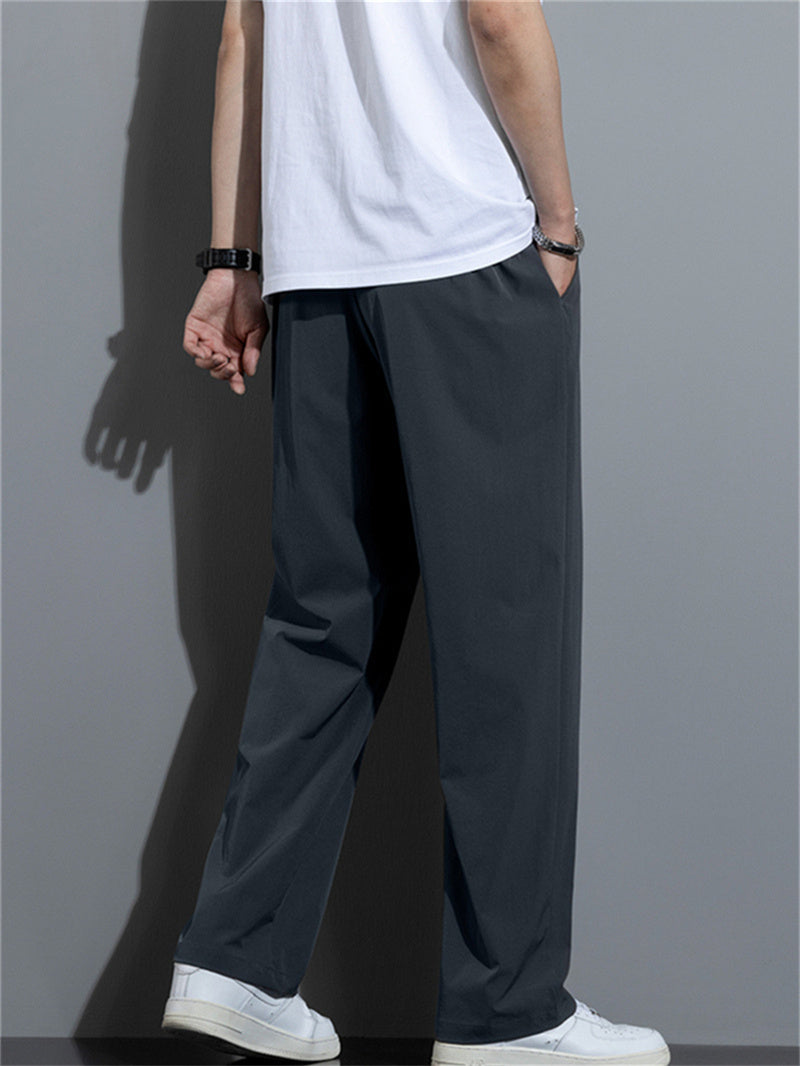 Liber Summer Men's Solid Drawstring Embroidered Trousers