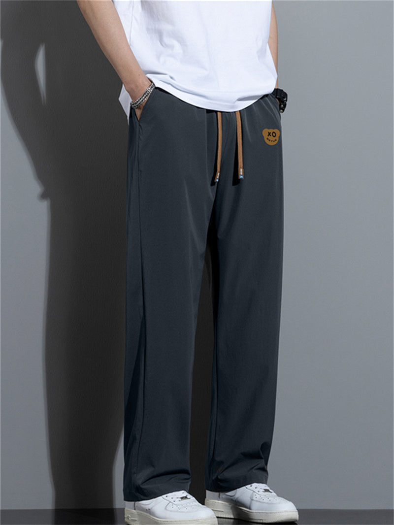 Liber Summer Men's Solid Drawstring Embroidered Trousers