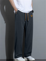 Liber Summer Men's Solid Drawstring Embroidered Trousers