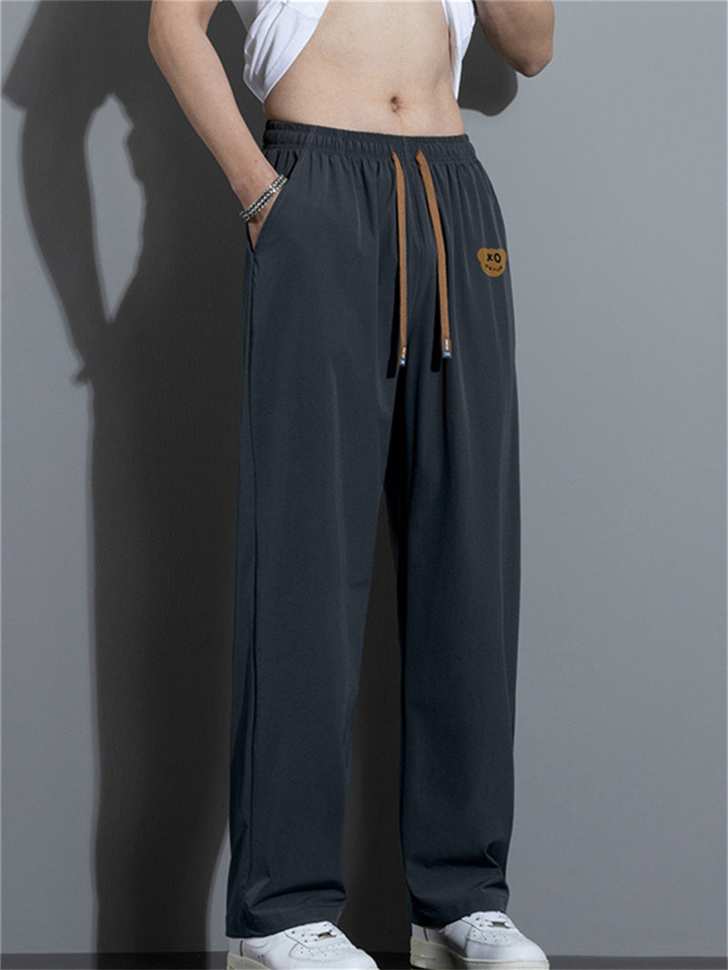 Liber Summer Men's Solid Drawstring Embroidered Trousers