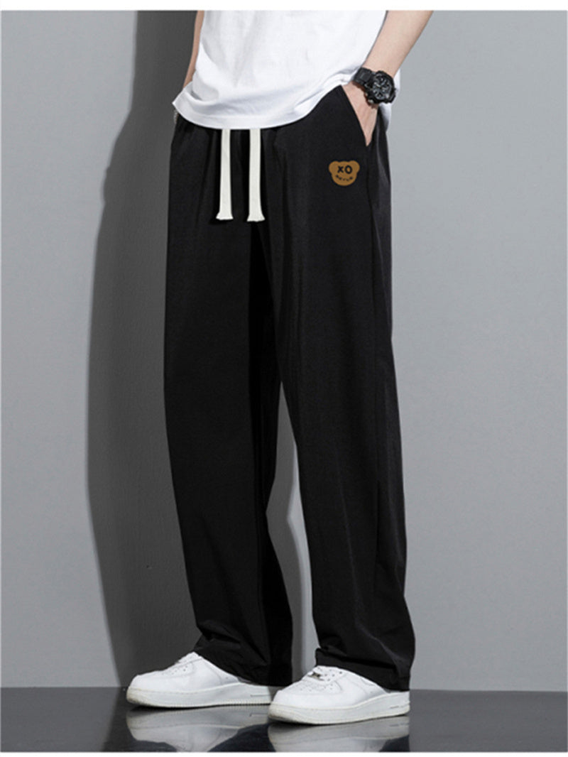 Liber Summer Men's Solid Drawstring Embroidered Trousers