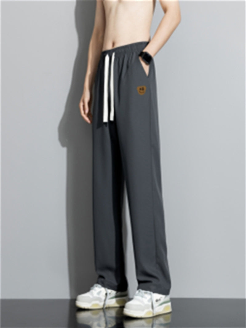 Liber Summer Men's Solid Drawstring Embroidered Trousers