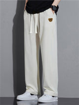 Liber Summer Men's Solid Drawstring Embroidered Trousers