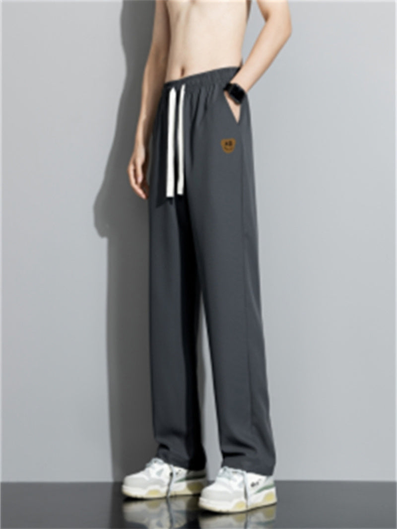 Liber Summer Men's Solid Drawstring Embroidered Trousers