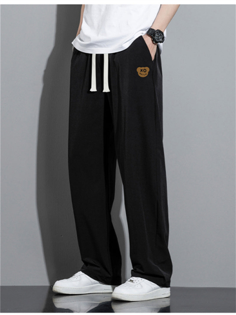Liber Summer Men's Solid Drawstring Embroidered Trousers