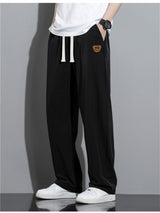 Liber Summer Men's Solid Drawstring Embroidered Trousers