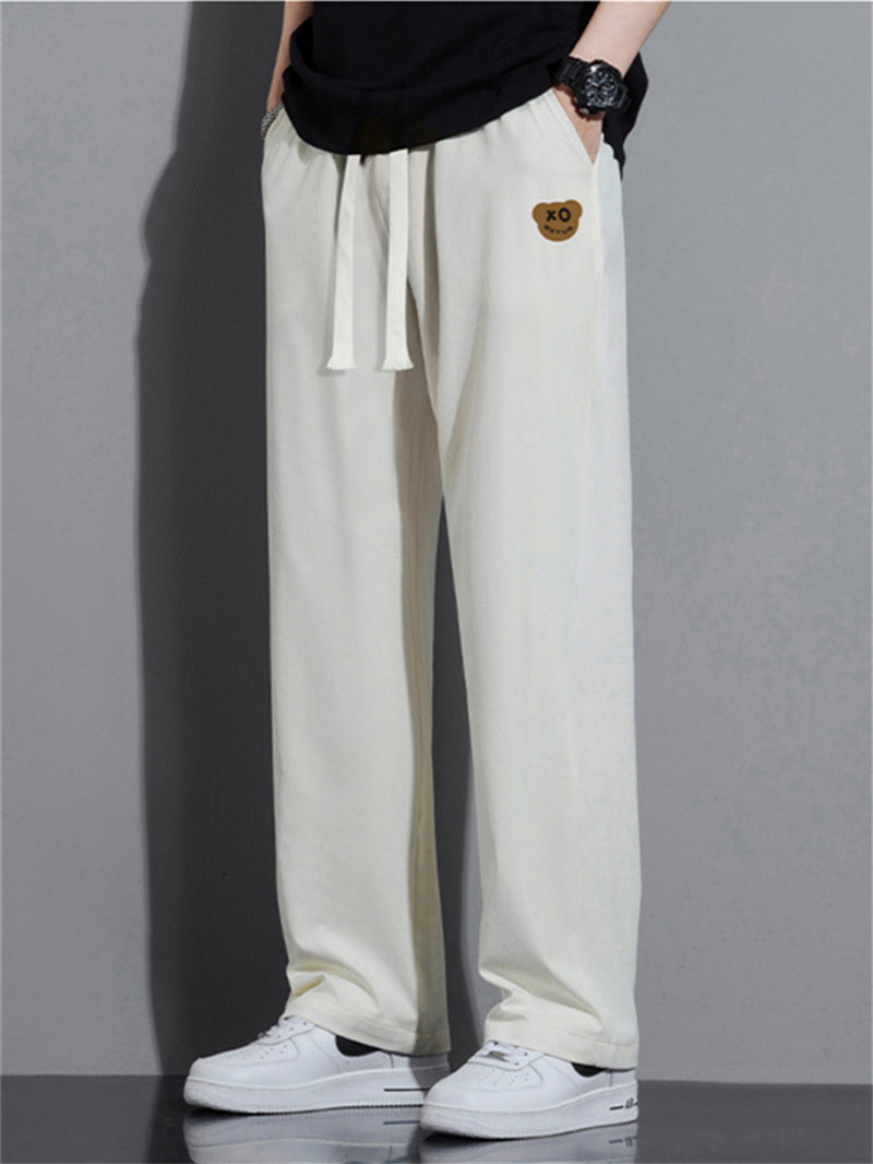 Liber Summer Men's Solid Drawstring Embroidered Trousers