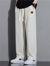 Liber Summer Men's Solid Drawstring Embroidered Trousers