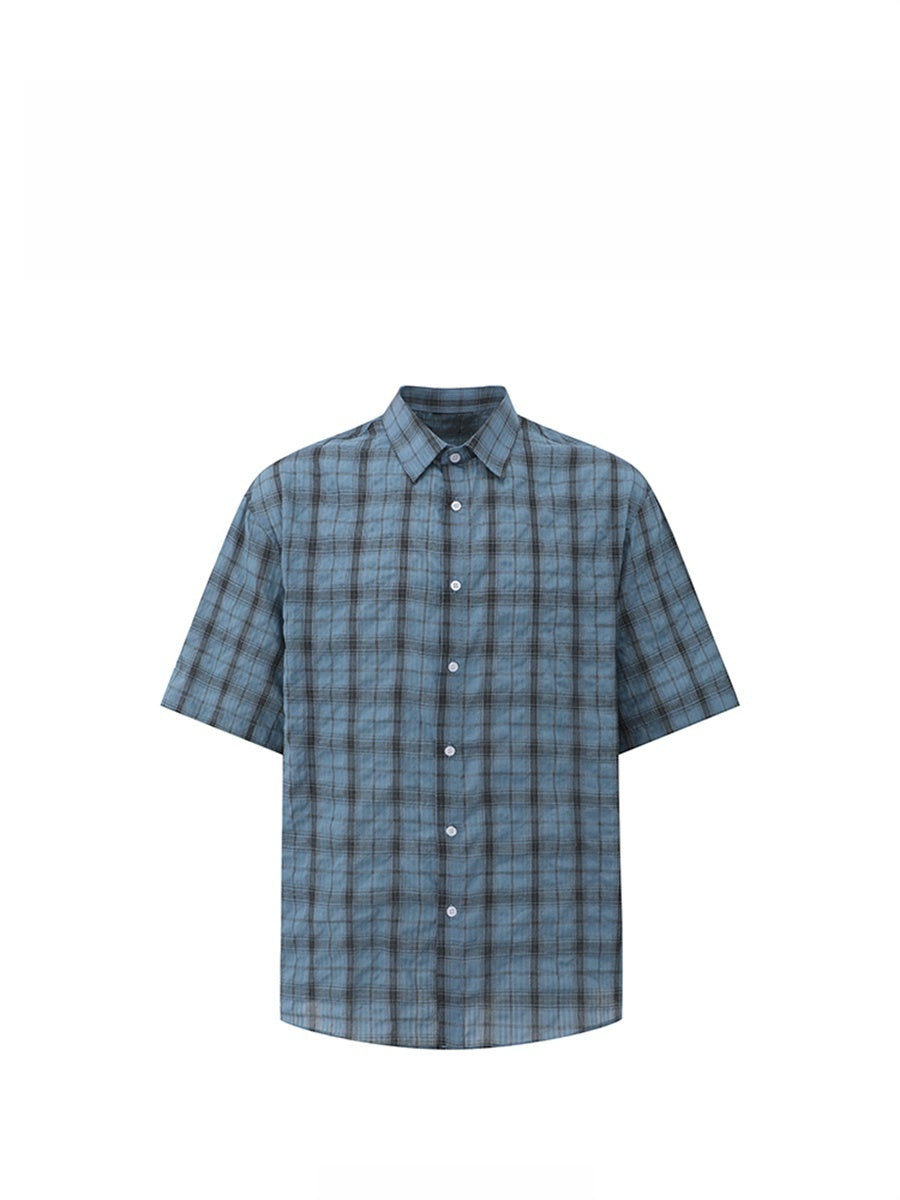 Liber SS Men's Plaid Korean Style Cover Up Shirt