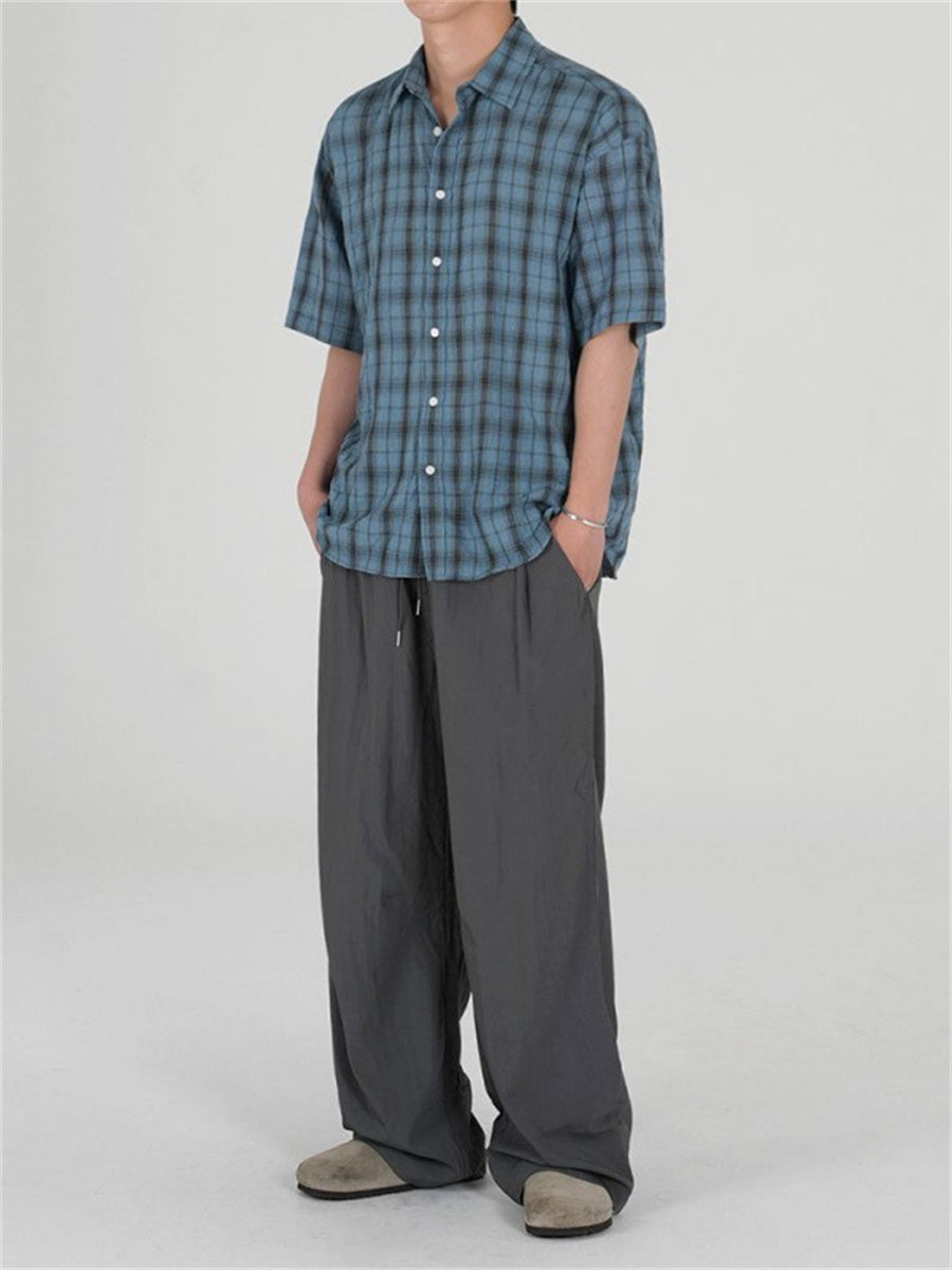 Liber SS Men's Plaid Korean Style Cover Up Shirt