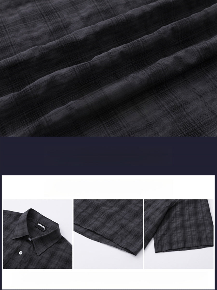 Liber SS Men's Plaid Korean Style Cover Up Shirt