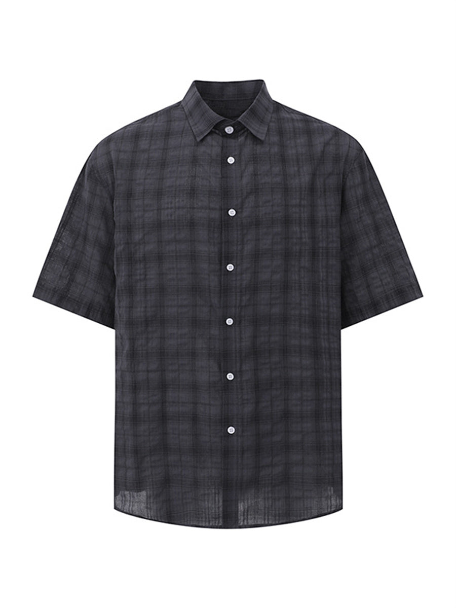 Liber SS Men's Plaid Korean Style Cover Up Shirt