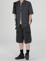 Liber SS Men's Plaid Korean Style Cover Up Shirt