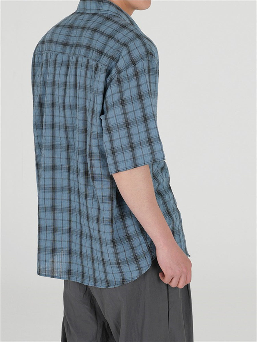Liber SS Men's Plaid Korean Style Cover Up Shirt