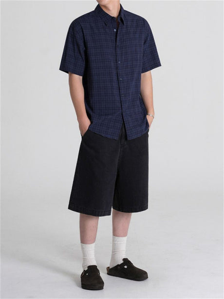 Liber SS Men's Plaid Korean Style Cover Up Shirt