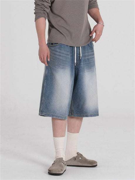 Liber SS Men's Vintage Washed Wide Leg Denim Shorts