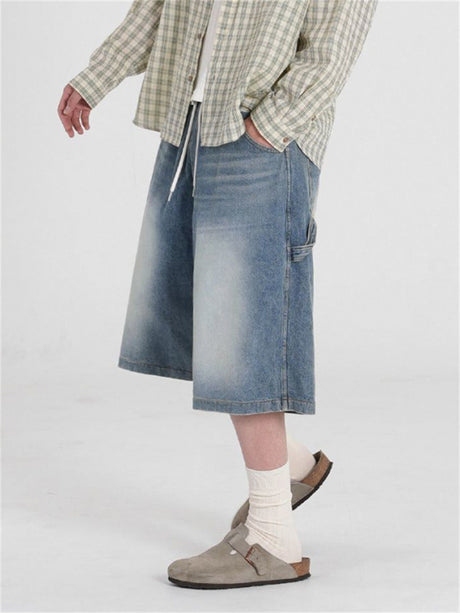 Liber SS Men's Vintage Washed Wide Leg Denim Shorts