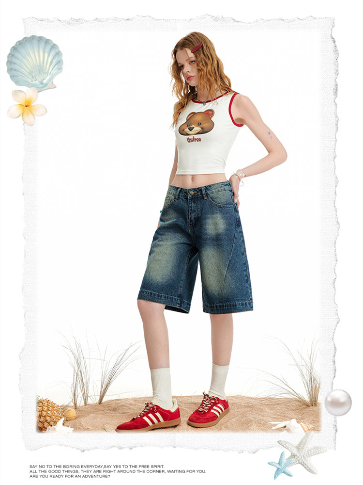 Liber Summer Women's Denim Wide Leg Cropped Jeans
