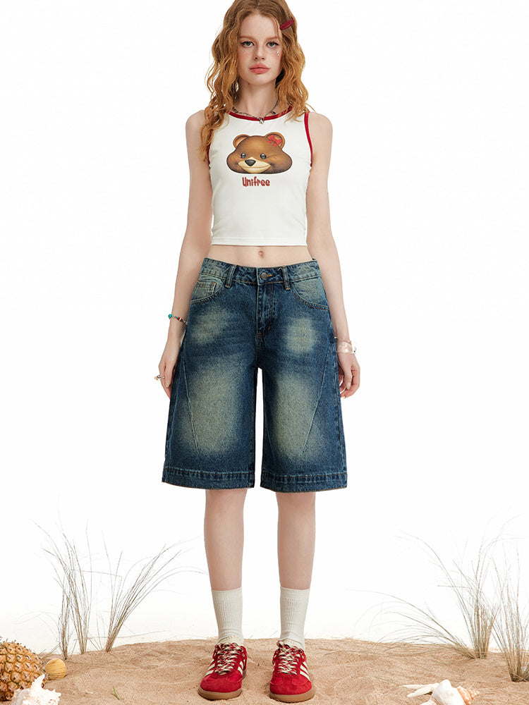 Liber Summer Women's Denim Wide Leg Cropped Jeans
