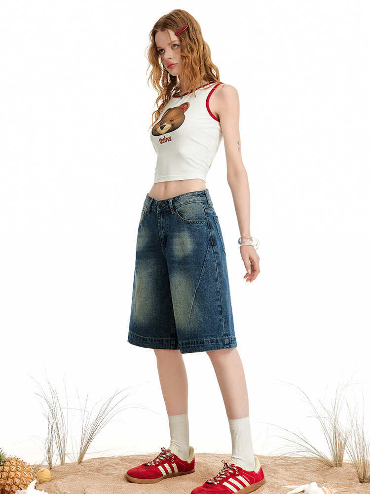 Liber Summer Women's Denim Wide Leg Cropped Jeans