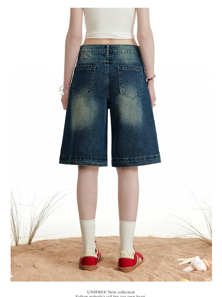 Liber Summer Women's Denim Wide Leg Cropped Jeans