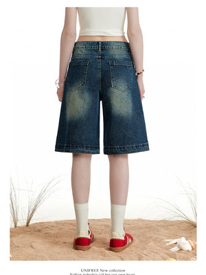 Liber Summer Women's Denim Wide Leg Cropped Jeans