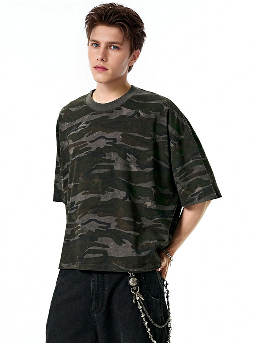 Liber SS Men's Boxy Camouflage American Retro T-shirt