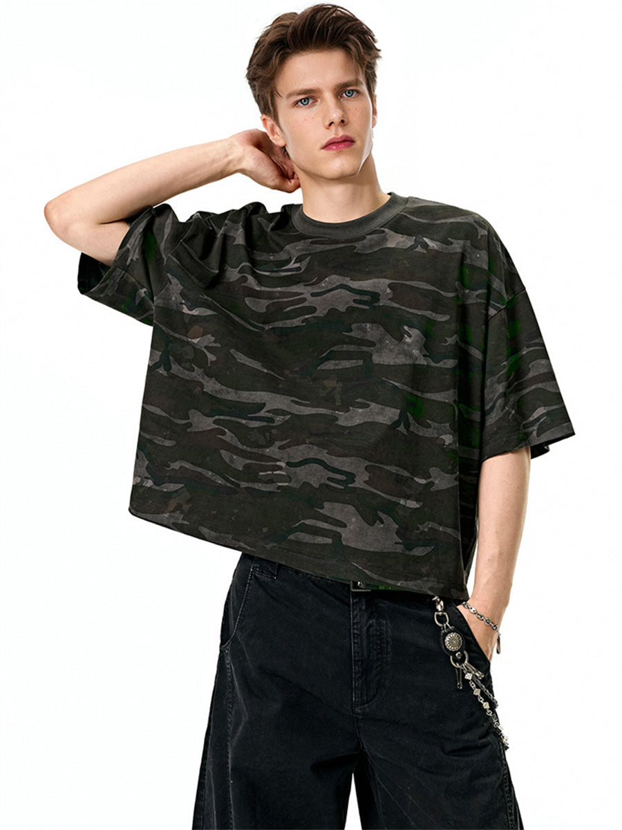 Liber SS Men's Boxy Camouflage American Retro T-shirt
