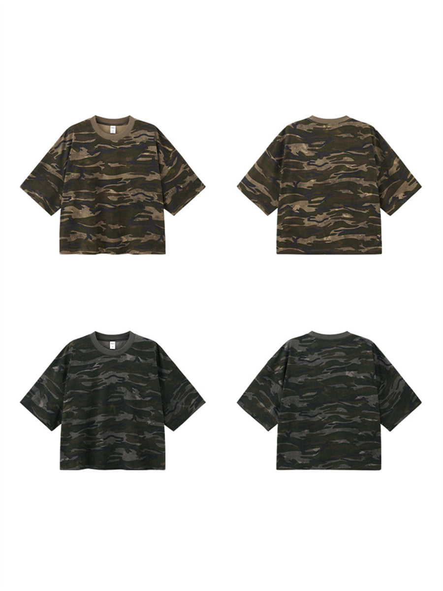 Liber SS Men's Boxy Camouflage American Retro T-shirt