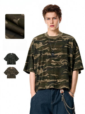 Liber SS Men's Boxy Camouflage American Retro T-shirt
