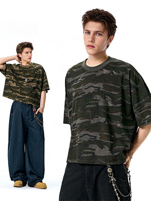 Liber SS Men's Boxy Camouflage American Retro T-shirt