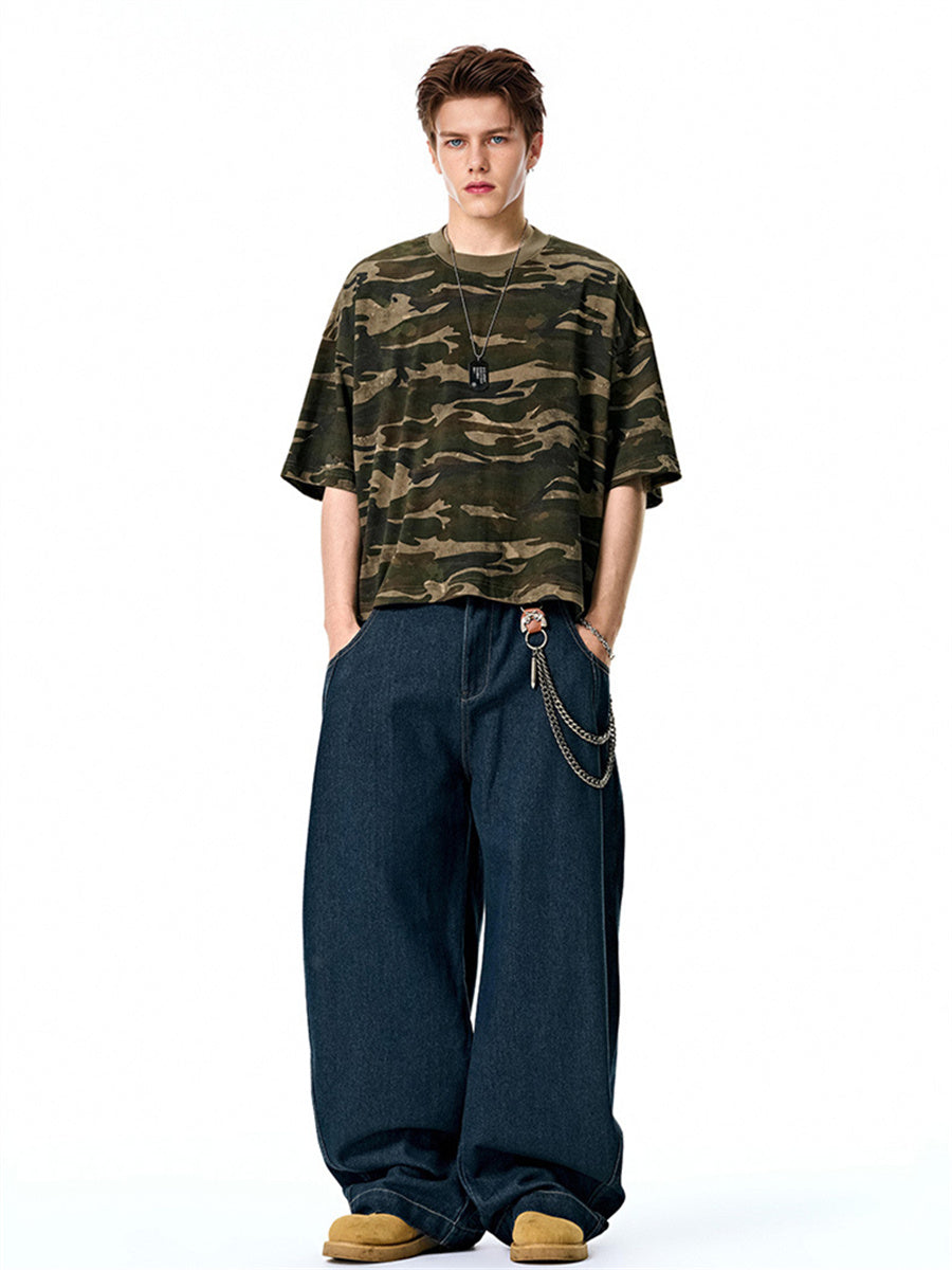 Liber SS Men's Boxy Camouflage American Retro T-shirt