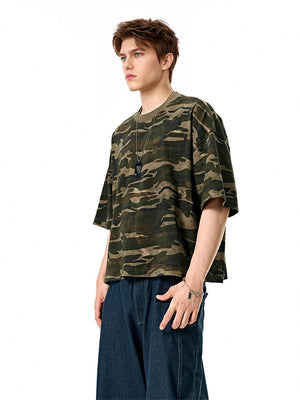 Liber SS Men's Boxy Camouflage American Retro T-shirt