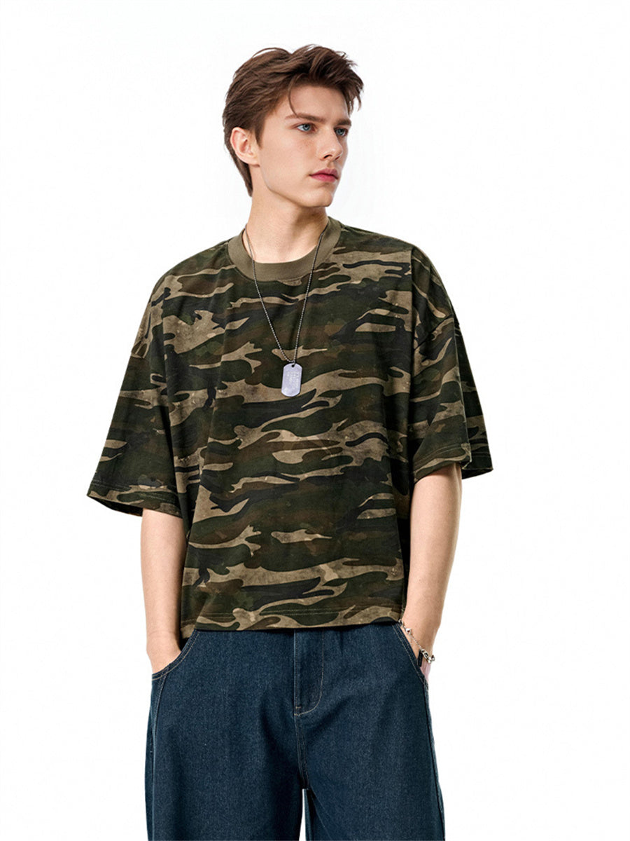 Liber SS Men's Boxy Camouflage American Retro T-shirt